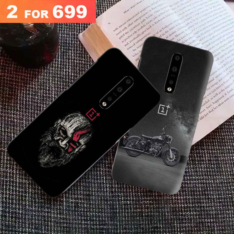 Combo Offer On Biker And Beard Old Man Pattern Mobile Case For Oneplus 7 Pro ( Pack Of 2 )