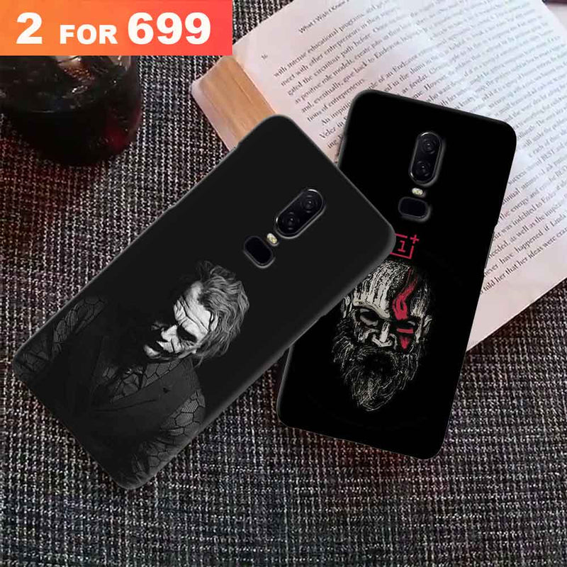 Combo Offer On Black And White Joker And Beard Old Man Pattern Mobile Case For Oneplus 6 ( Pack Of 2 )