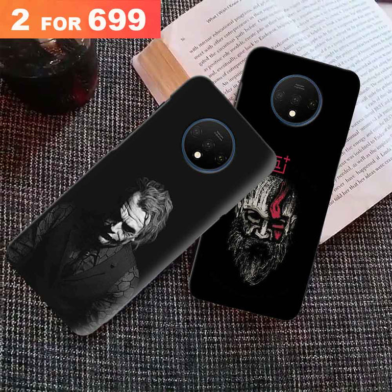 Combo Offer On Black And White Joker And Beard Old Man Pattern Mobile Case For Oneplus 7T ( Pack Of 2 )