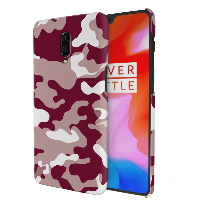 Maroon and White Camouflage Printed Slim Cases and Cover for OnePlus 6T
