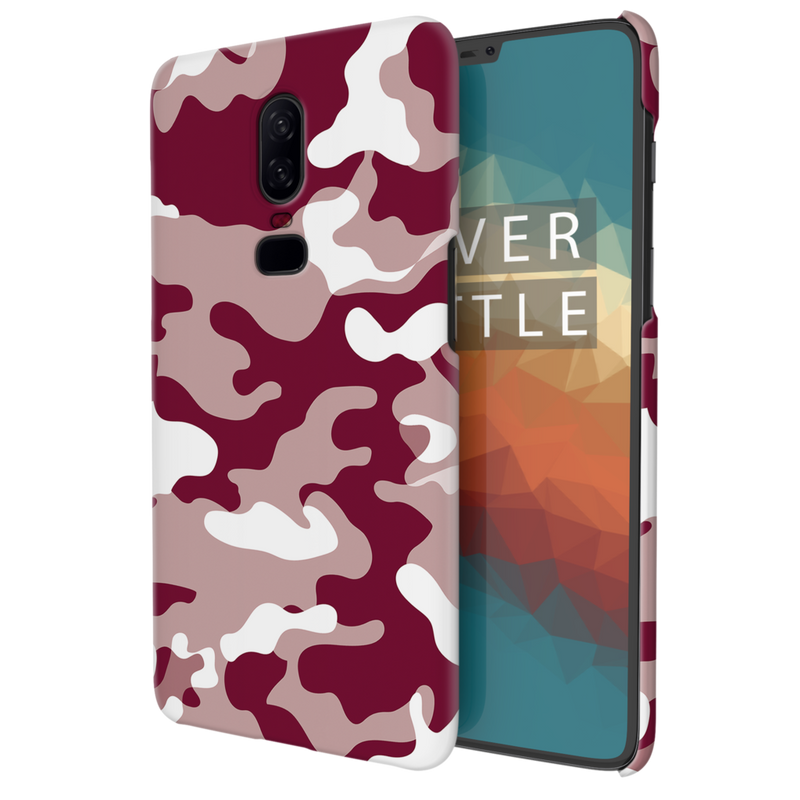 Maroon and White Camouflage Printed Slim Cases and Cover for OnePlus 6