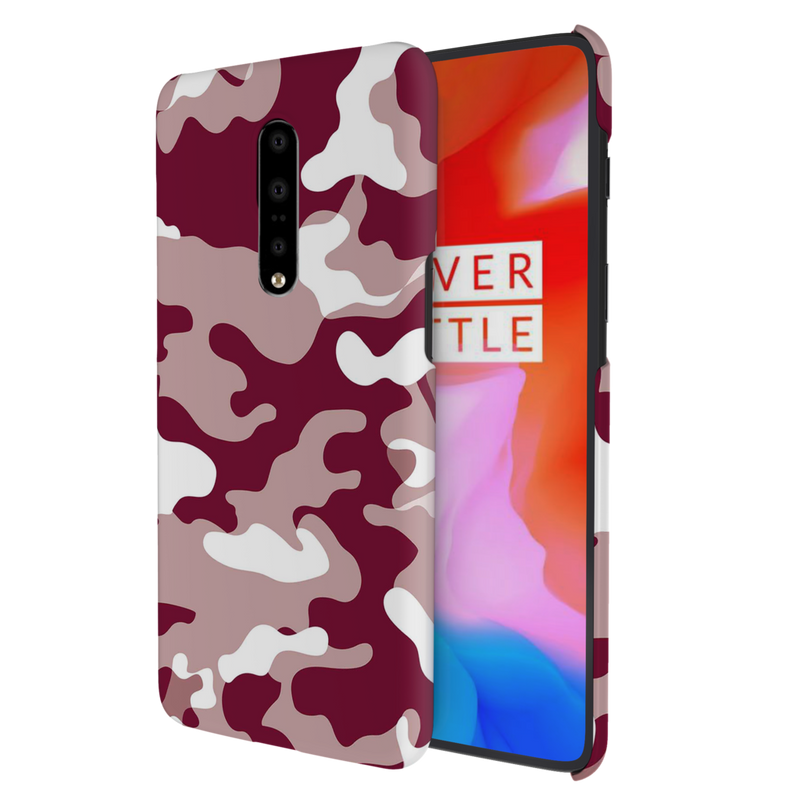 Maroon and White Camouflage Printed Slim Cases and Cover for OnePlus 7 Pro