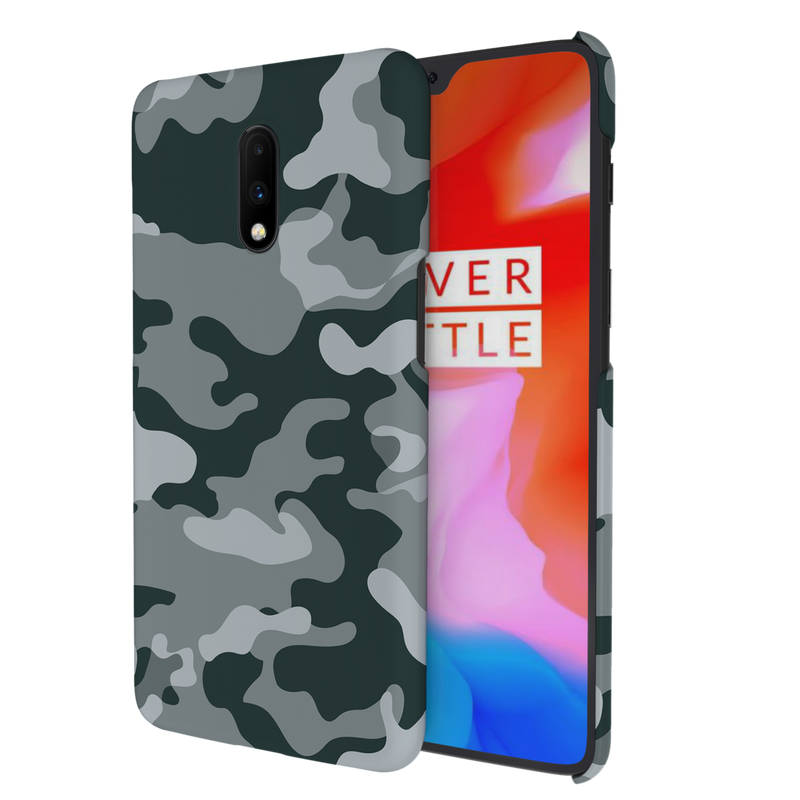 Olive Green and White Camouflage Printed Slim Cases and Cover for OnePlus 7