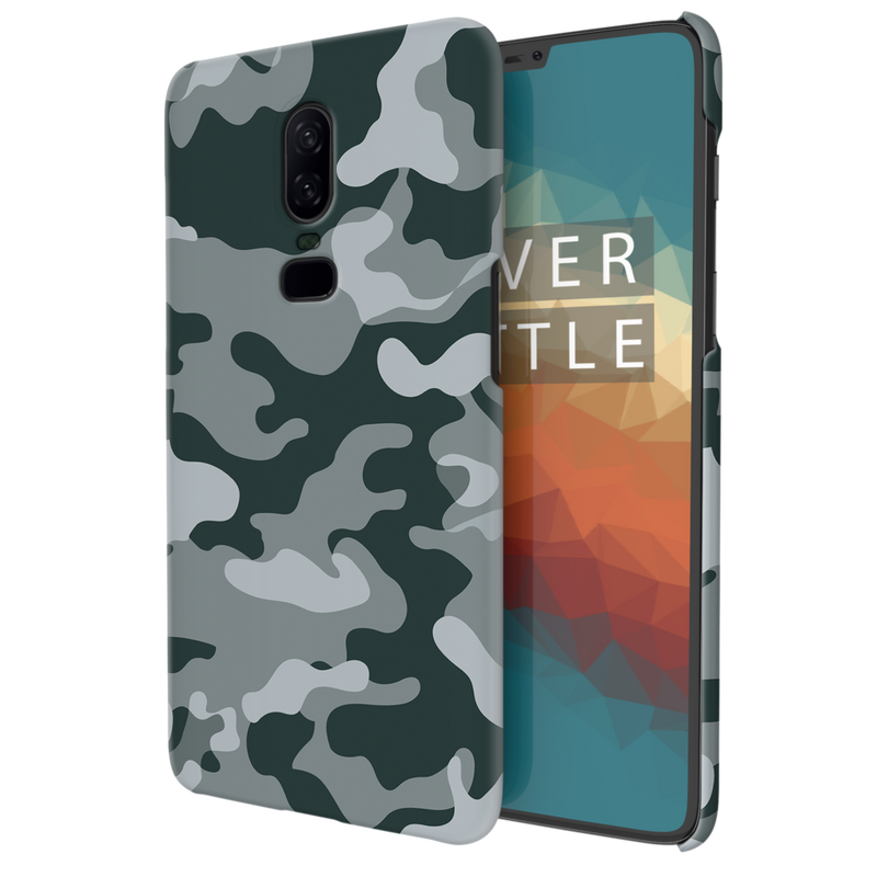 Olive Green and White Camouflage Printed Slim Cases and Cover for OnePlus 6