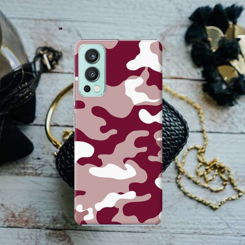 Maroon and White Camouflage Printed Slim Cases and Cover for OnePlus Nord 2