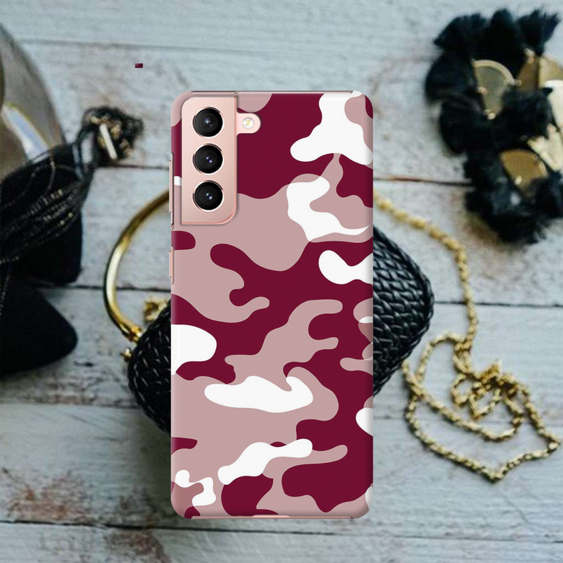 Maroon and White Camouflage Printed Slim Cases and Cover for Galaxy S21 Plus