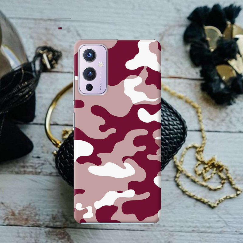 Maroon and White Camouflage Printed Slim Cases and Cover for OnePlus 9