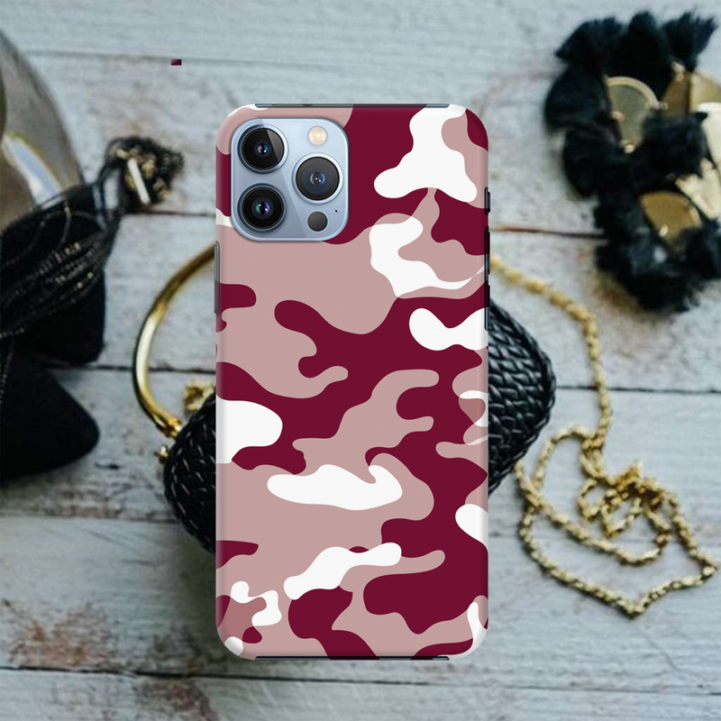 Maroon and White Camouflage Printed Slim Cases and Cover for iPhone 13 Pro Max