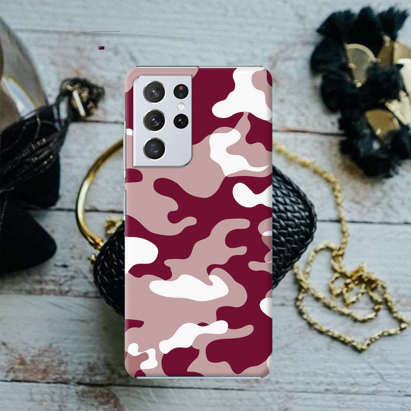 Maroon and White Camouflage Printed Slim Cases and Cover for Galaxy S21 Ultra