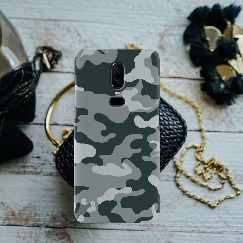 Olive Green and White Camouflage Printed Slim Cases and Cover for OnePlus 6