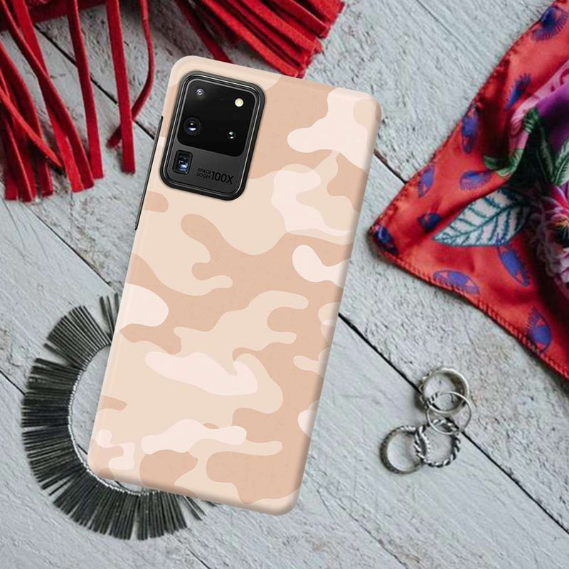Cream and White Camouflage Printed Slim Cases and Cover for Galaxy S20 Ultra