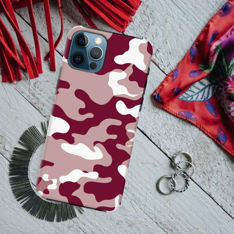 Maroon and White Camouflage Printed Slim Cases and Cover for iPhone 12 Pro Max