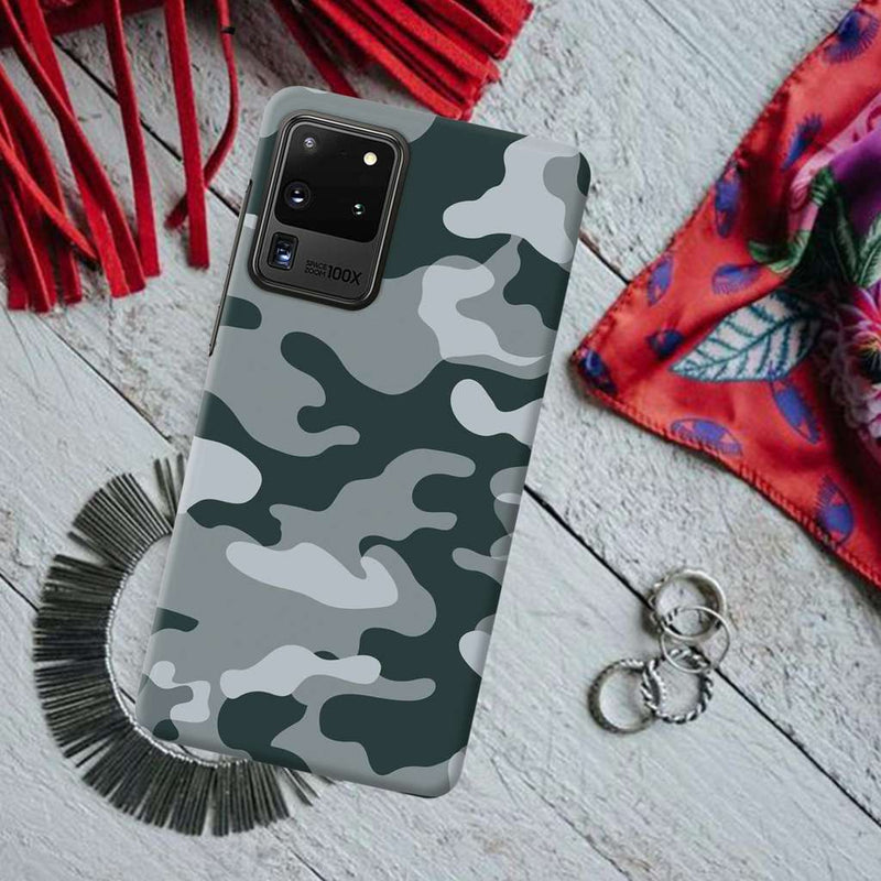Olive Green and White Camouflage Printed Slim Cases and Cover for Galaxy S20 Ultra