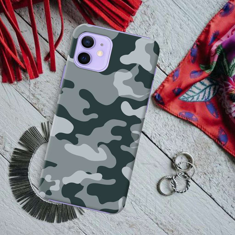 Olive Green and White Camouflage Printed Slim Cases and Cover for iPhone 12 Mini