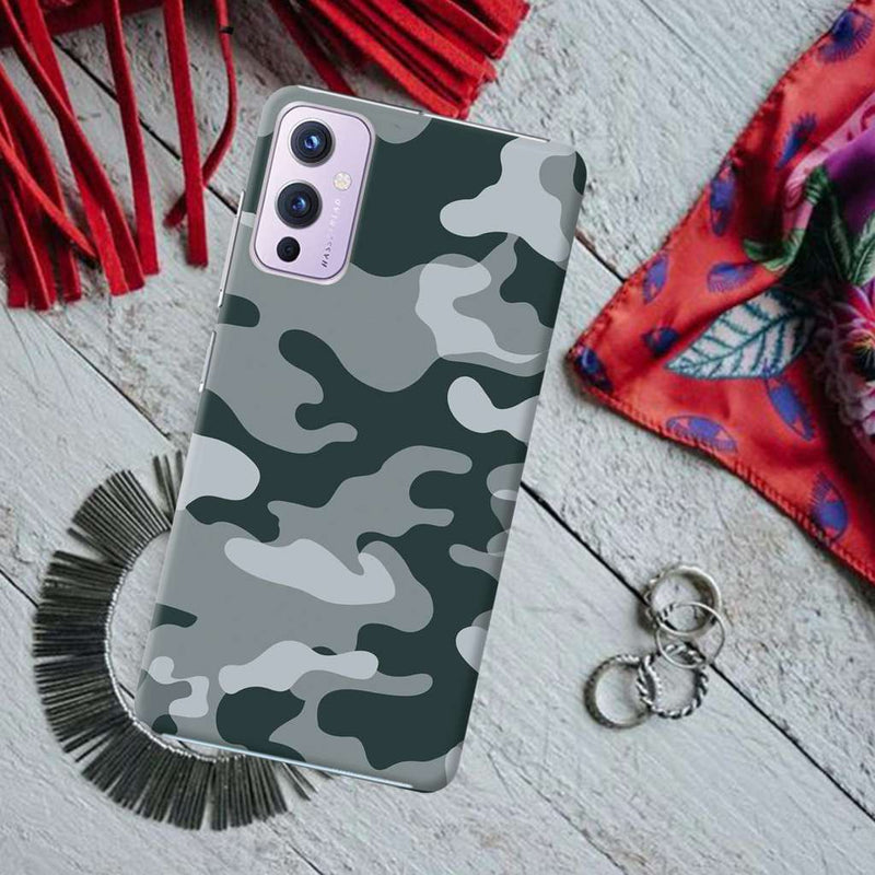 Olive Green and White Camouflage Printed Slim Cases and Cover for OnePlus 9