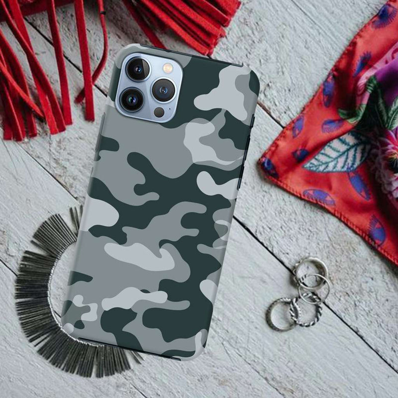 Olive Green and White Camouflage Printed Slim Cases and Cover for iPhone 13 Pro