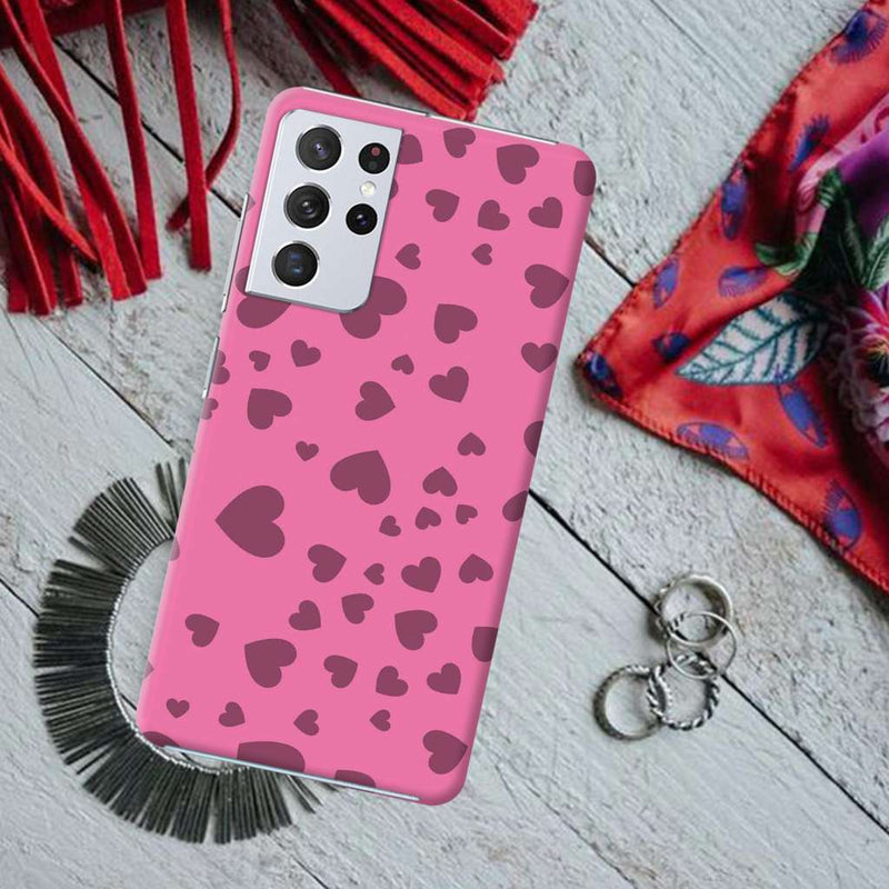 Pink Hearts Printed Slim Cases and Cover for Galaxy S21 Ultra