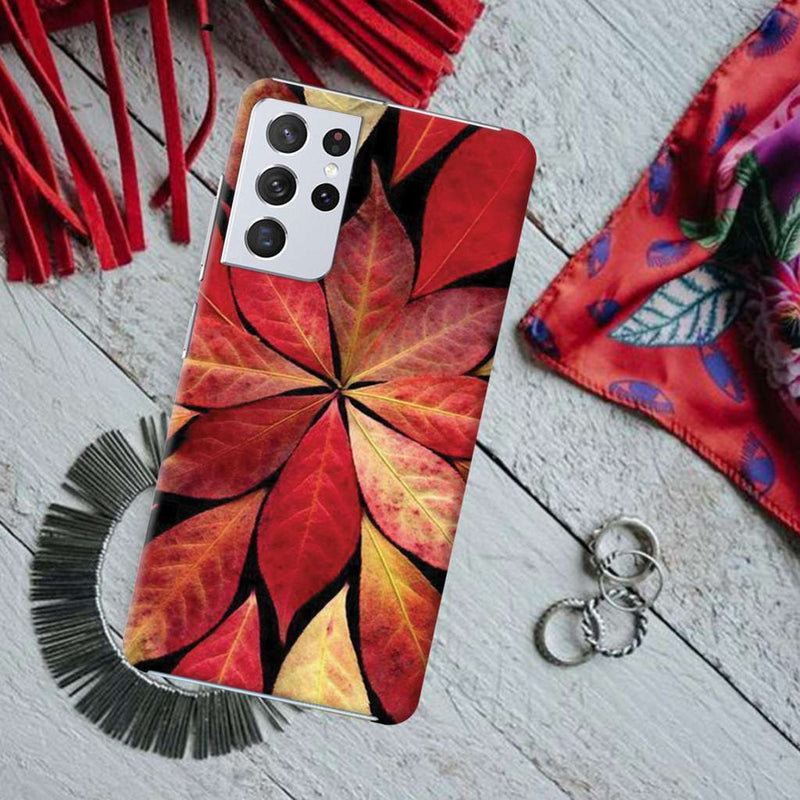 Red Leaf Printed Slim Cases and Cover for Galaxy S21 Ultra