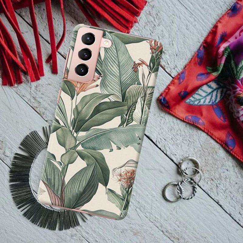 Green Leafs Printed Slim Cases and Cover for Galaxy S21