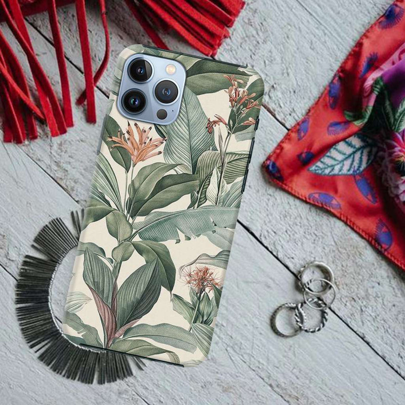 Green Leafs Printed Slim Cases and Cover for iPhone 13 Pro