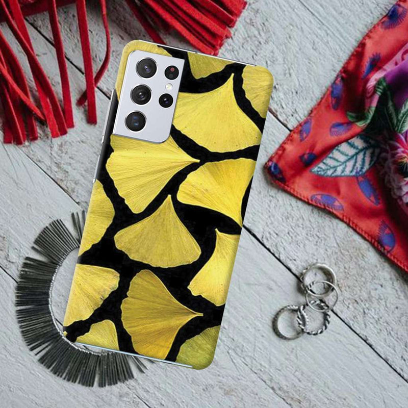 Yellow Leafs Printed Slim Cases and Cover for Galaxy S21 Ultra