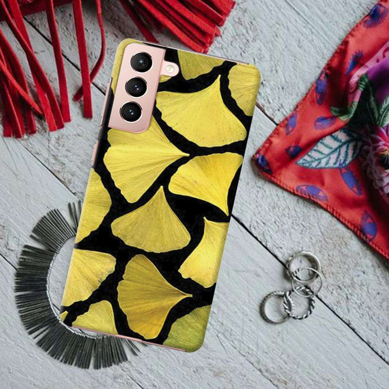 Yellow Leafs Printed Slim Cases and Cover for Galaxy S21