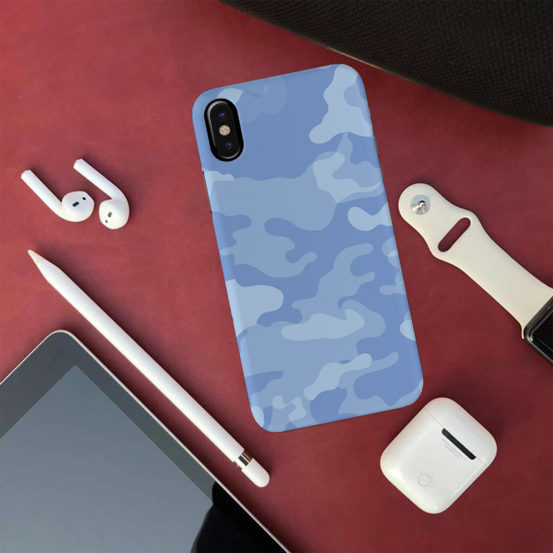 Blue and White Camouflage Printed Slim Cases and Cover for iPhone XS
