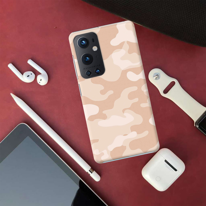 Cream and White Camouflage Printed Slim Cases and Cover for OnePlus 9 Pro