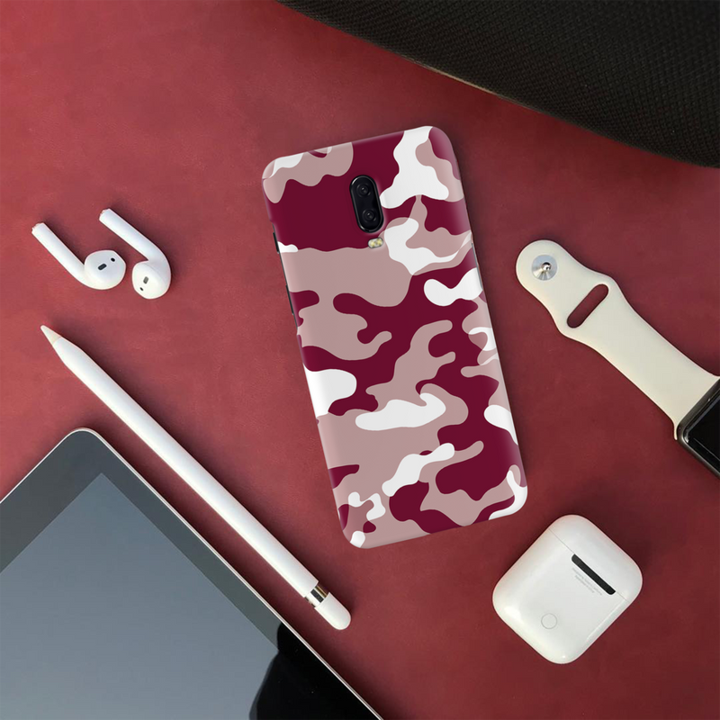 Maroon and White Camouflage Printed Slim Cases and Cover for OnePlus 6T