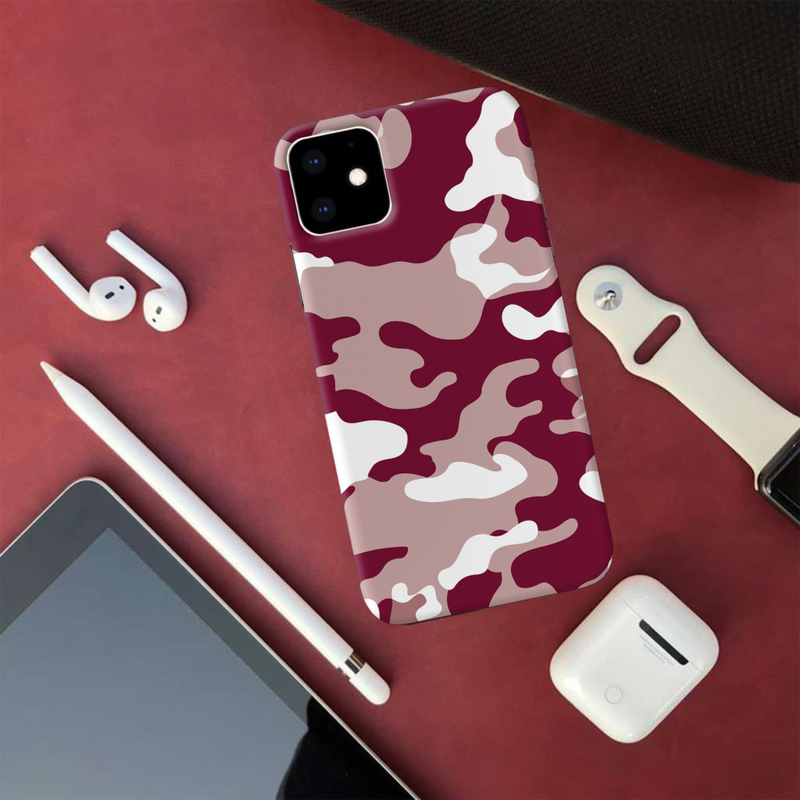 Maroon and White Camouflage Printed Slim Cases and Cover for iPhone 11