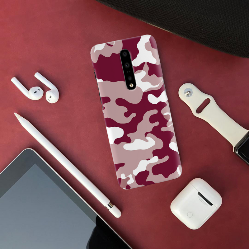 Maroon and White Camouflage Printed Slim Cases and Cover for OnePlus 7 Pro
