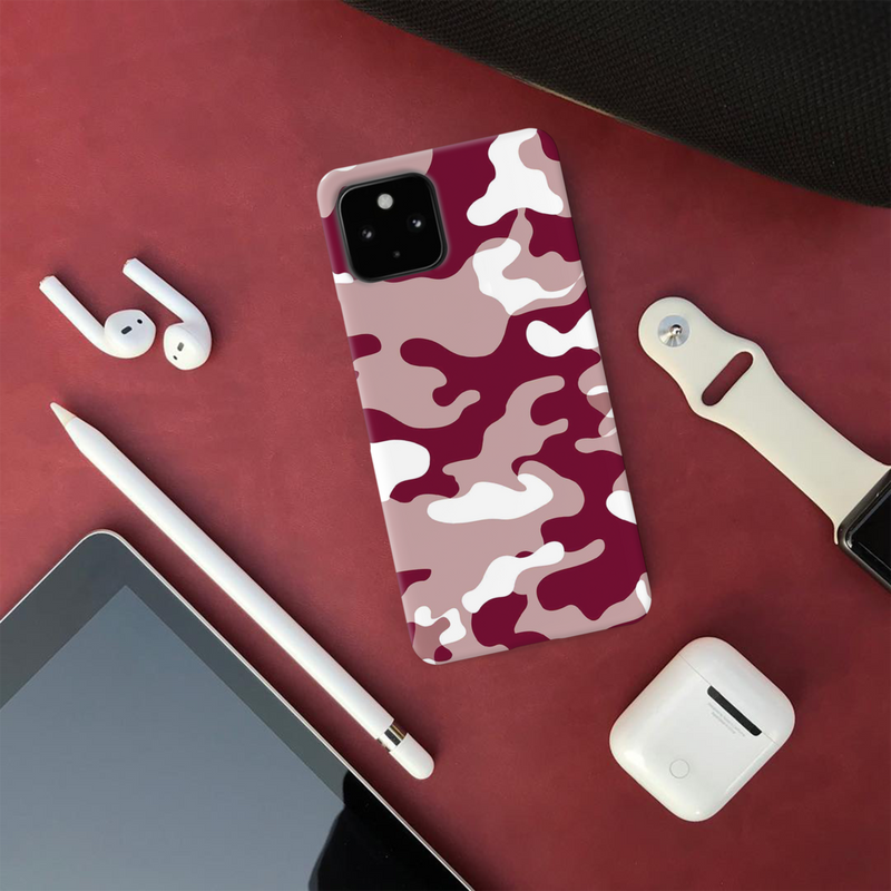 Maroon and White Camouflage Printed Slim Cases and Cover for Pixel 4A