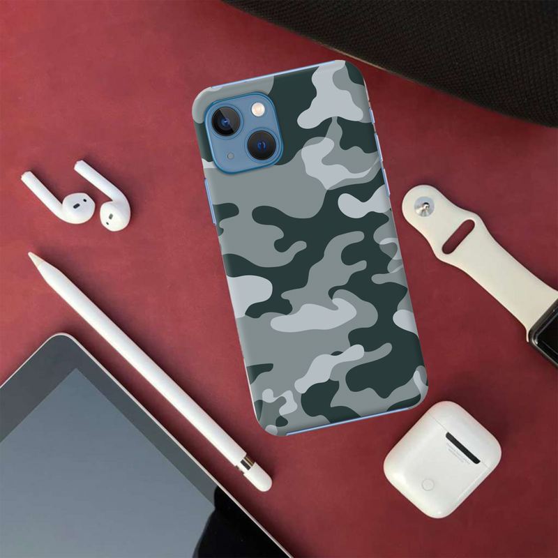 Olive Green and White Camouflage Printed Slim Cases and Cover for iPhone 13