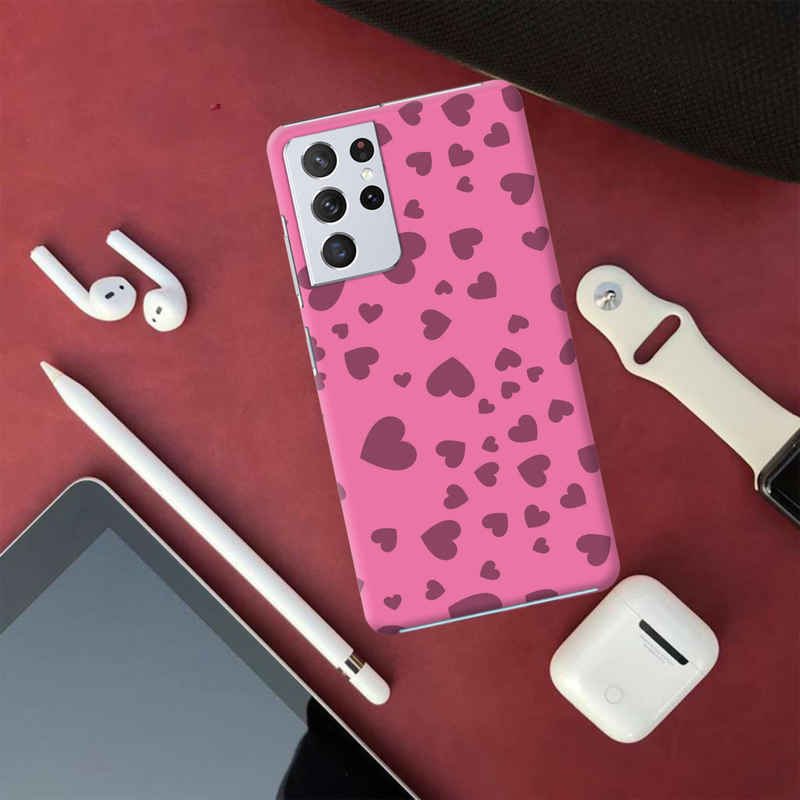Pink Hearts Printed Slim Cases and Cover for Galaxy S21 Ultra
