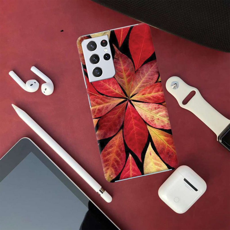 Red Leaf Printed Slim Cases and Cover for Galaxy S21 Ultra