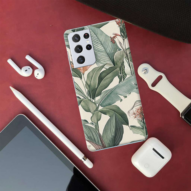 Green Leafs Printed Slim Cases and Cover for Galaxy S21 Ultra