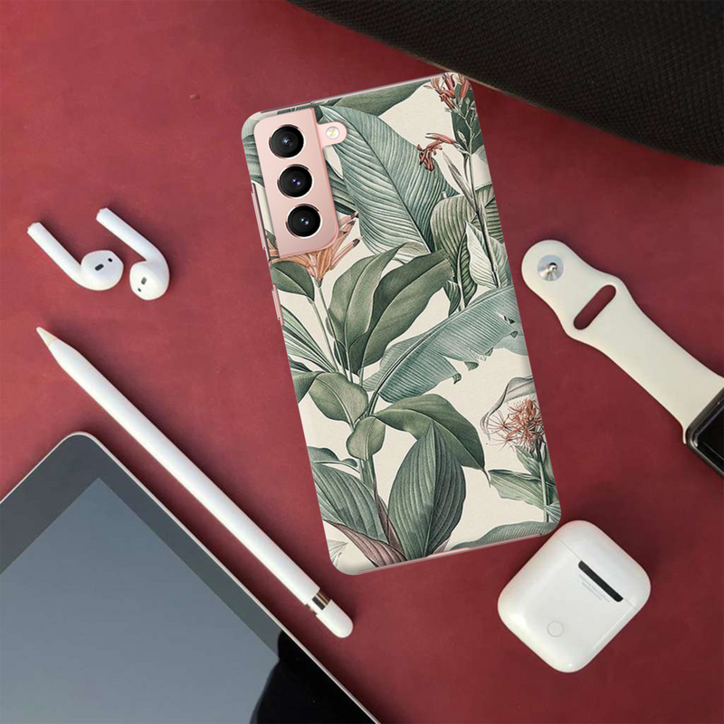 Green Leafs Printed Slim Cases and Cover for Galaxy S21