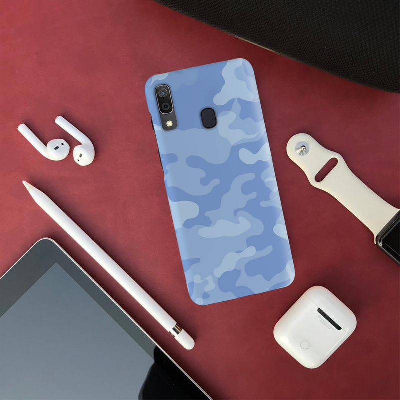 Blue and White Camouflage Printed Slim Cases and Cover for Galaxy A20