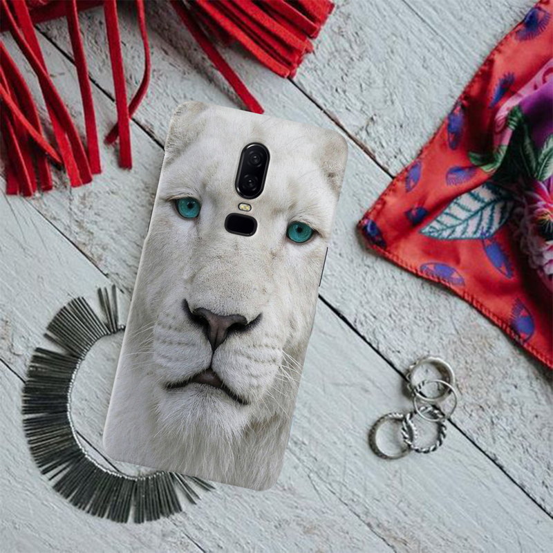 White Lion Portrait Pattern Mobile Case Cover For Oneplus 6