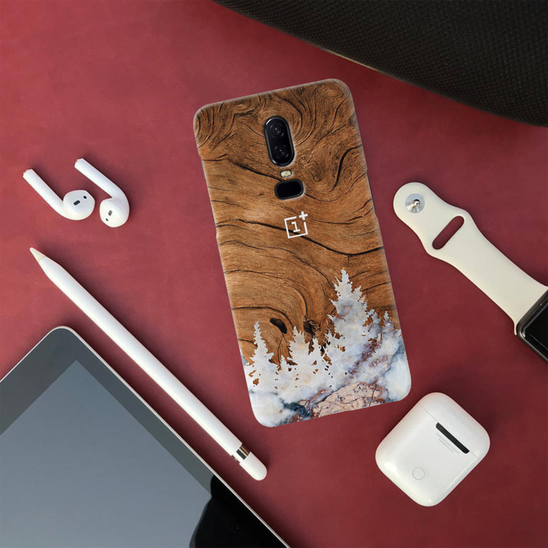 Wood Surface and Snowflakes Mobile Case Cover For Oneplus 6